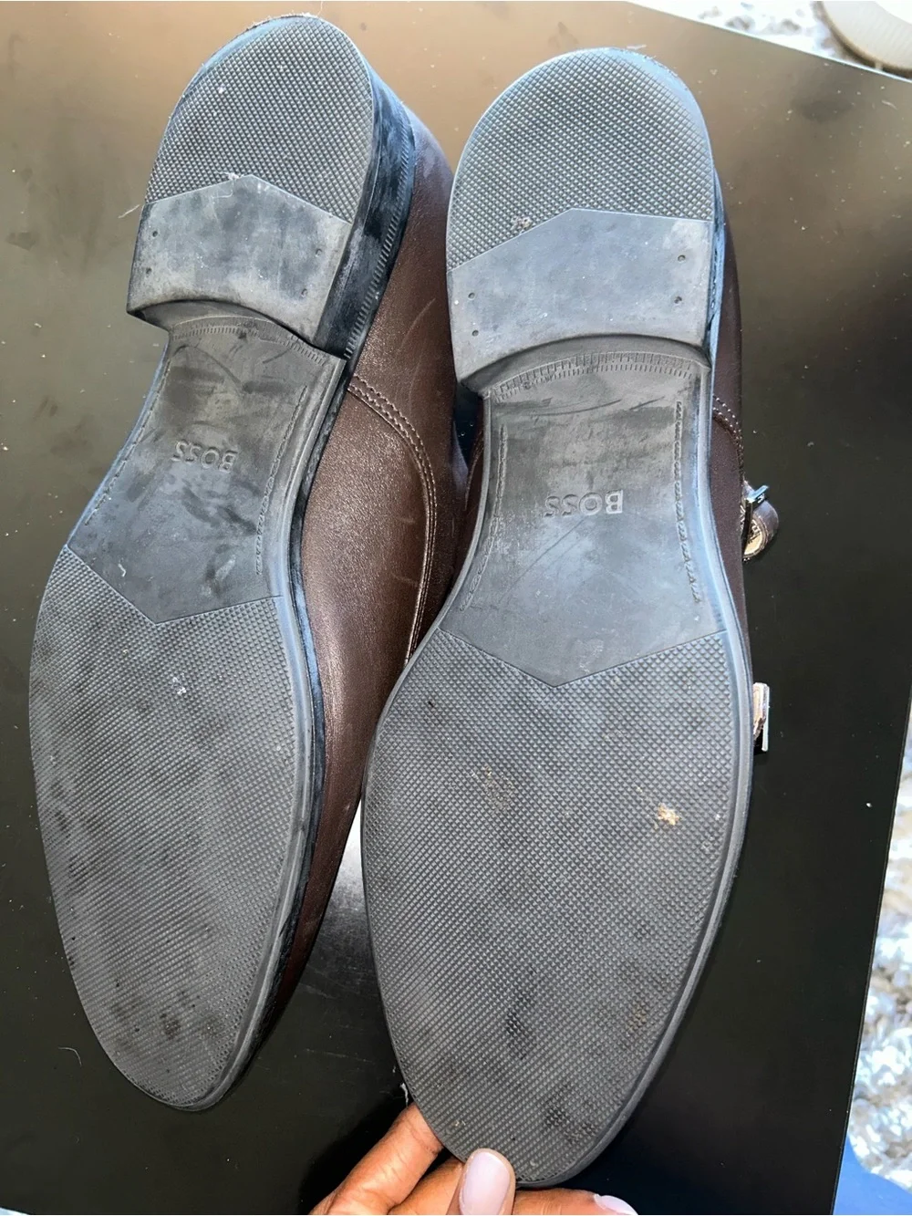 BOSS DOUBLE-STRAP MONK OXFORD SHOES IN LEATHER - SIZE 11
